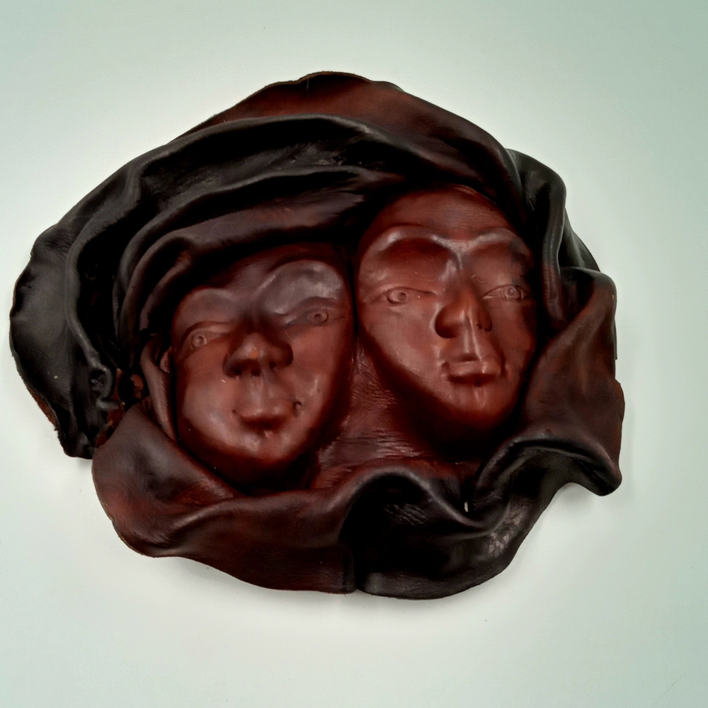 Unique Brown Dual Face Leather Wall Sculpture